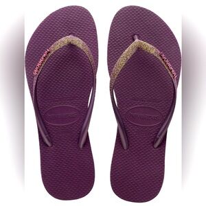 Havaianas Slim Sparkle flip-flops in Aubergine w/ glitter straps size 9/10 NWT